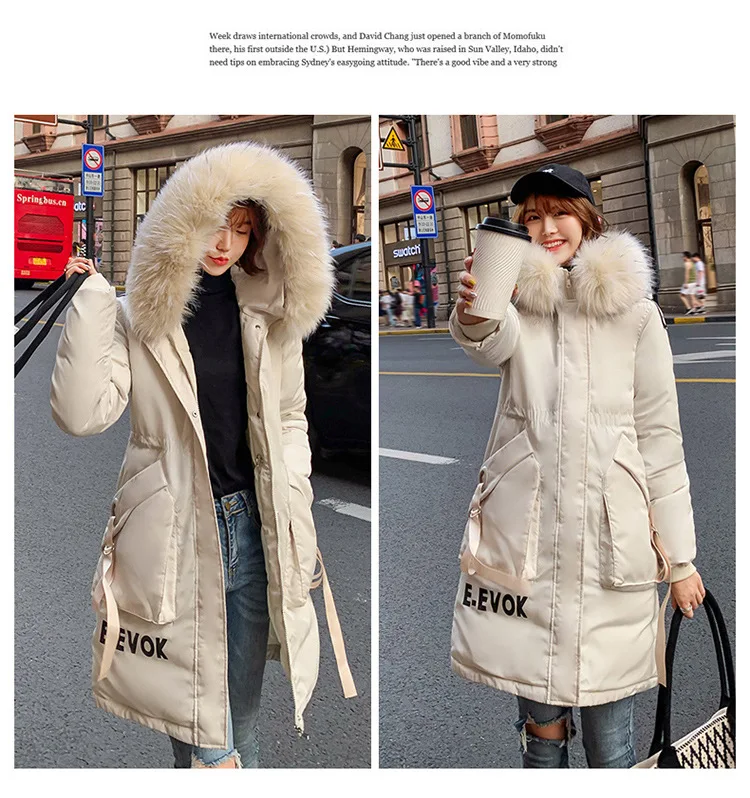 Утепленное пальто с мехом большого размера, парка, новинка года, зимняя модная куртка для девочек с большим воротником
