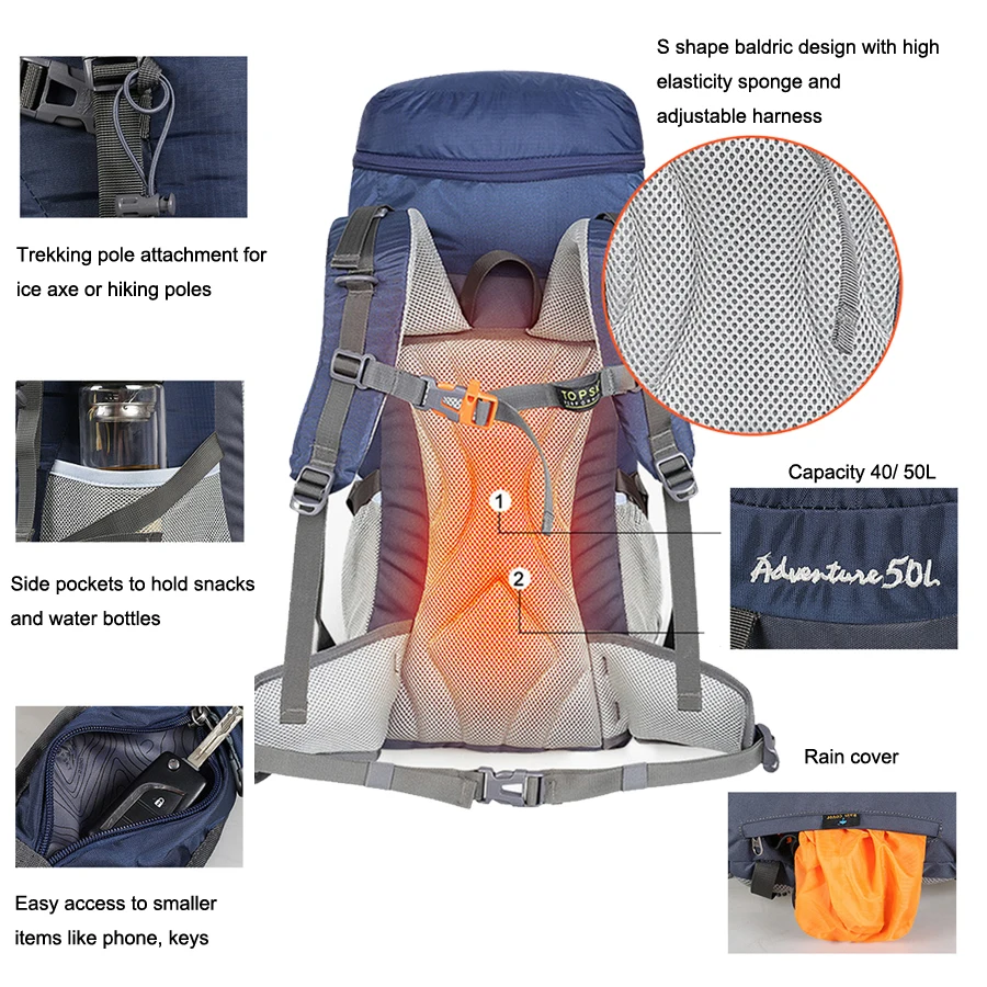 Goede Rugzak 40L 50L Interne Frame Ultralight Waterdichte Outdoor Bergbeklimmen Wandelen Reizen Klimmen Camping Met Regenhoes