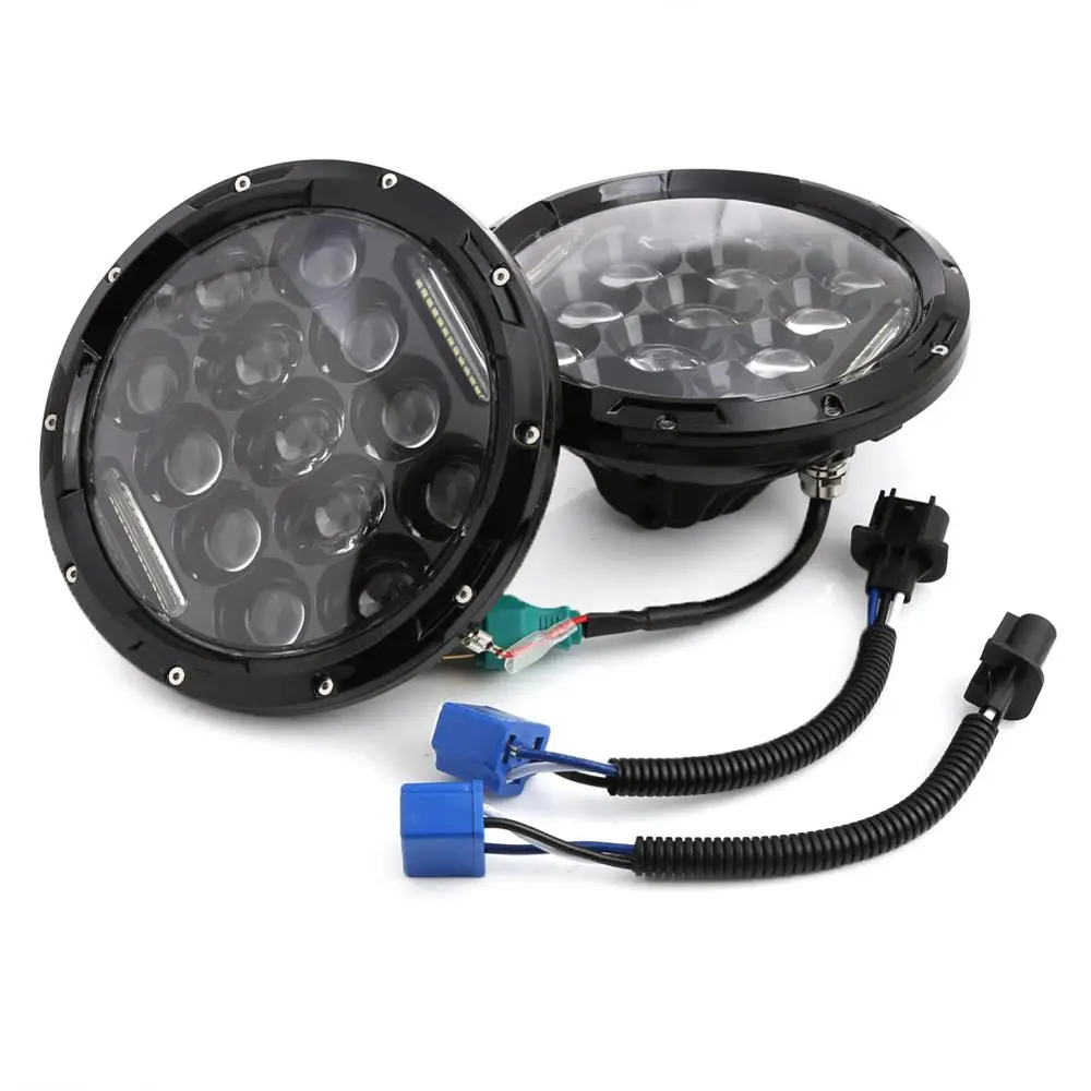 2pcs 7" 75W LED Headlight for Jeep JK Wrangler Headlights Harley