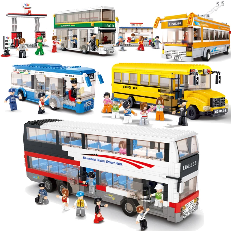

City Series Blocks Bus Garage School Bus Cargo Transport Truck Building Blocks Kids Toys Marvel Compatible Legoings City Bricks