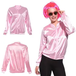 Новая мода розовый Леди Ретро пальто куртка женская фантазии с длинным рукавом смазка Костюм Чирлидера Атлас 50 х Frenchie Rizzo