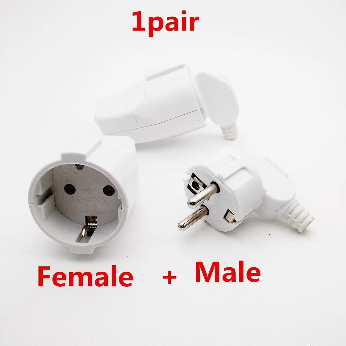 

1pair 250v 16a Male Female Assembly Receptacle connector french Russia Korea German EU Schuko power cord wired cable plug Socket