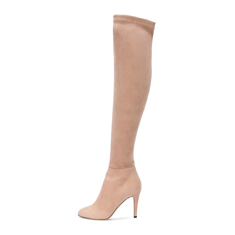 Otoño 2018 Tacones Mujer Zapatos Fsj Botines Sobre Botas Suede Fsj01 Redonda Finos 39 Rodilla Moda Suave Punta fsj02 Invierno Casual Albaricoque EqtSZ