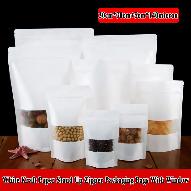 

50pcs/lot 20cm*30cm+5cm*140micron High Quality White Large Kraft Paper Bag