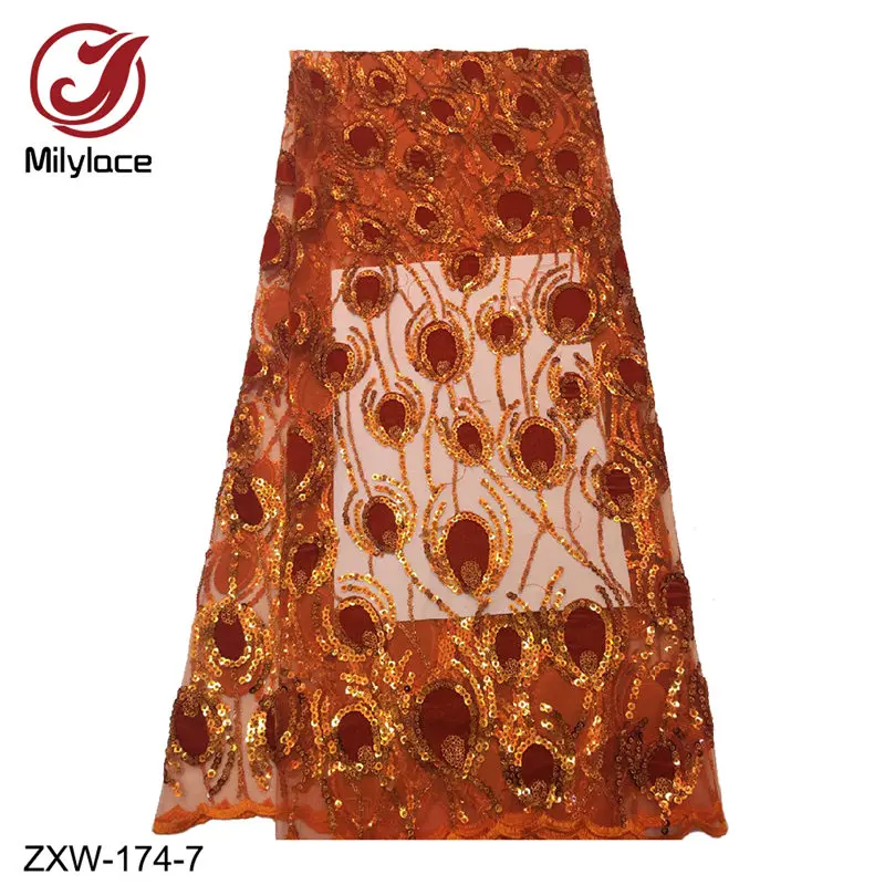 Бархат, кружево черного цвета, ткань с блестками, вышитая кружевная ткань, нигерийские кружева, ткань высокого качества, свадебное Тюлевое кружево, ZXW-174 - Цвет: ZXW-174-7