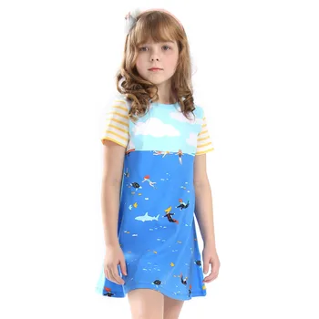 

Baby girls new novelty cartoon dresses with Printed the sea and Swimmer kids new designed cute princess dress hot selling 2018