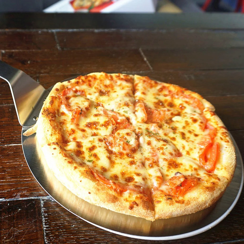 Stainless Steel Round Pizza Peel 25.5cm Baking Shovel Paddle, Cake Lifter Transfer Tray For Pizza, Bread,Cake,Pie