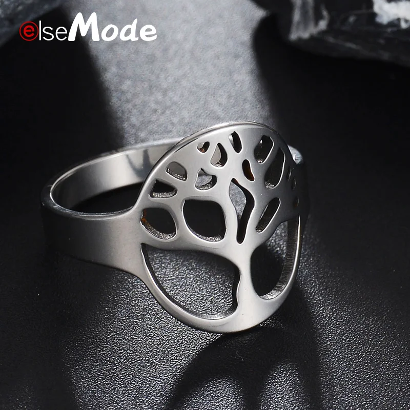 

ELSEMODE Trend Simple Hollow Tree of Life Ring Classic Accessories Jewelry Wisdom Tree Rings For Women New Bijoux