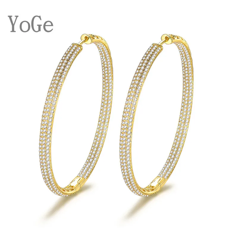 Серьги кольца YoGe E61023G с крупными фианитами 6 см|hoop earrings|earrings hoop earringsearrings women |