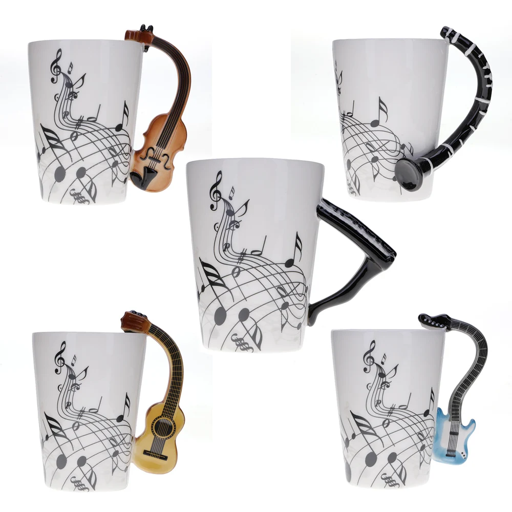 

Wonder Land Music Instrument Handle Violin Guitar Piano Ceramics Mug Tea Cup Milk