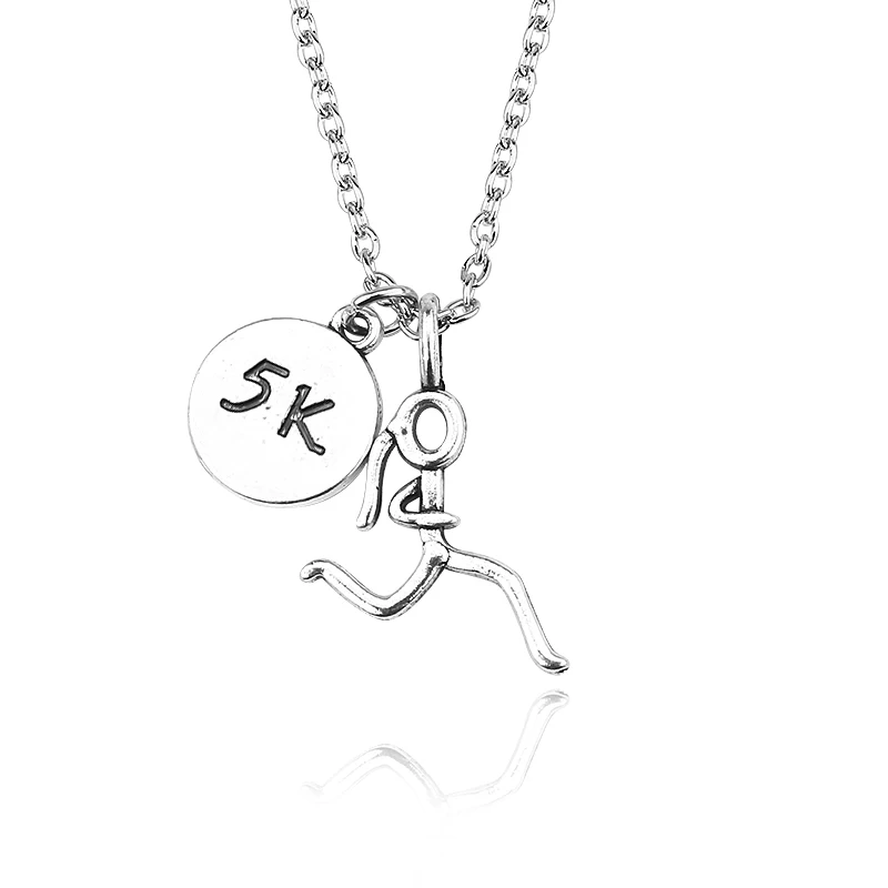Мода Бегун марафон 13,1 26,2 5 к 10 к Очаровательное ожерелье s сердце бегущая девушка фигура кулон ожерелье вдохновляющие спортивные ювелирные изделия - Окраска металла: 5k