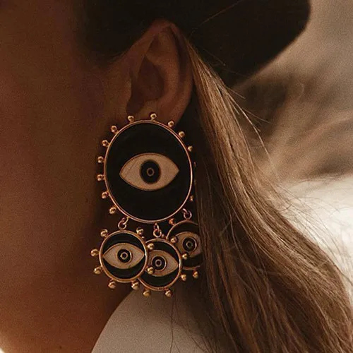 

2019 New Fashion Black Color Evil Eye Big Statement Earring Punk Exaggerated Dripping Oil Evil Eye Drop Earring Party Jewelry