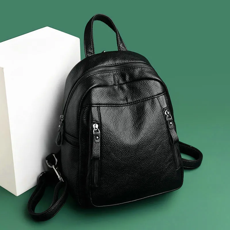 LIRENNIAO модный дизайнерский женский рюкзак из натуральной кожи, школьные сумки на плечо для подростков, женский рюкзак из воловьей кожи для путешествий - Цвет: Черный