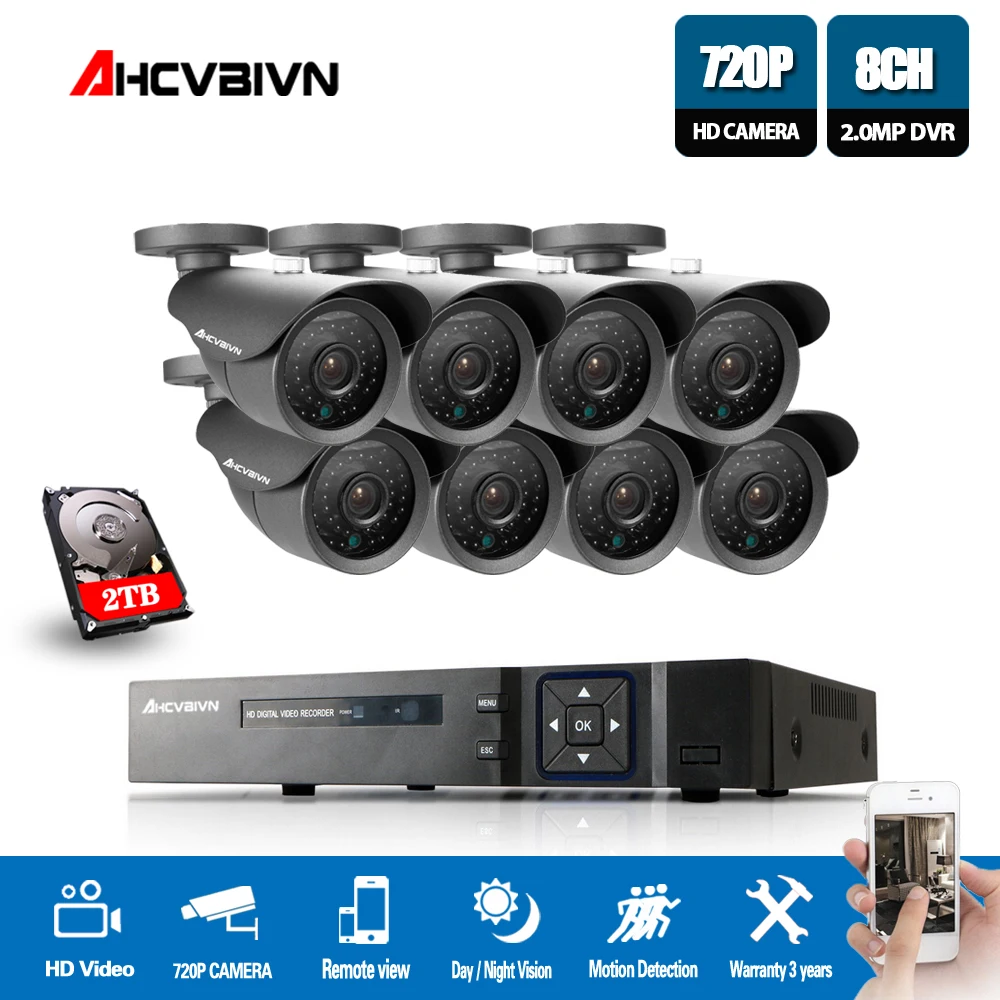 

AHCVBIV 8CH DVR 720P HDMI CCTV System Video Recorder 8PCS 1200TVL Home Security Waterproof Night Vision Camera Surveillance Kits