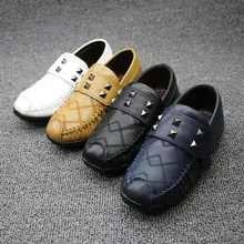 2016 New Autumn Kids boys genuine leather shoes Soft Sole Children Boy Shoes Flats Black Blue Brown Casual Loafers For Boys