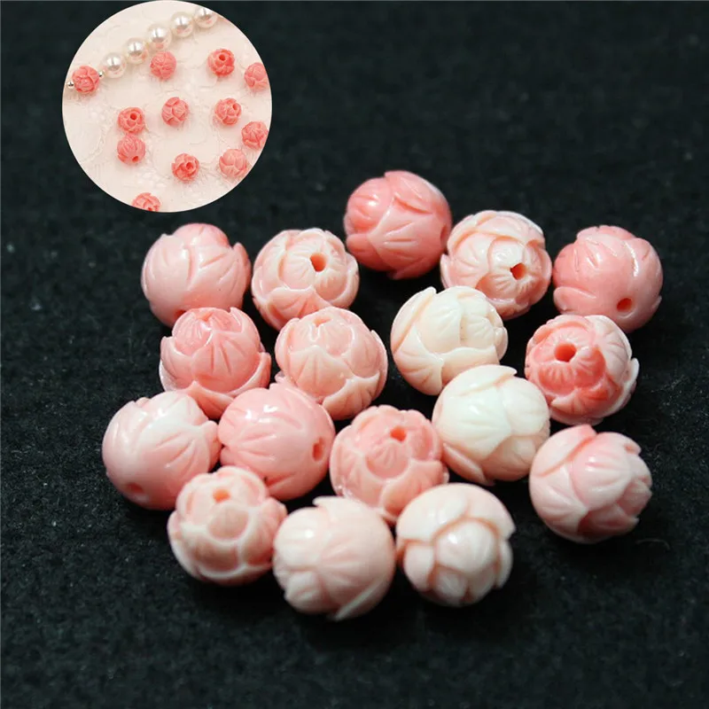 

15pcs/lot Pink Coral Shell 8mm Carved Lotus Beads Spacer Buddha Beads Bracelet Necklace For Jewelry Making DIY Accessories