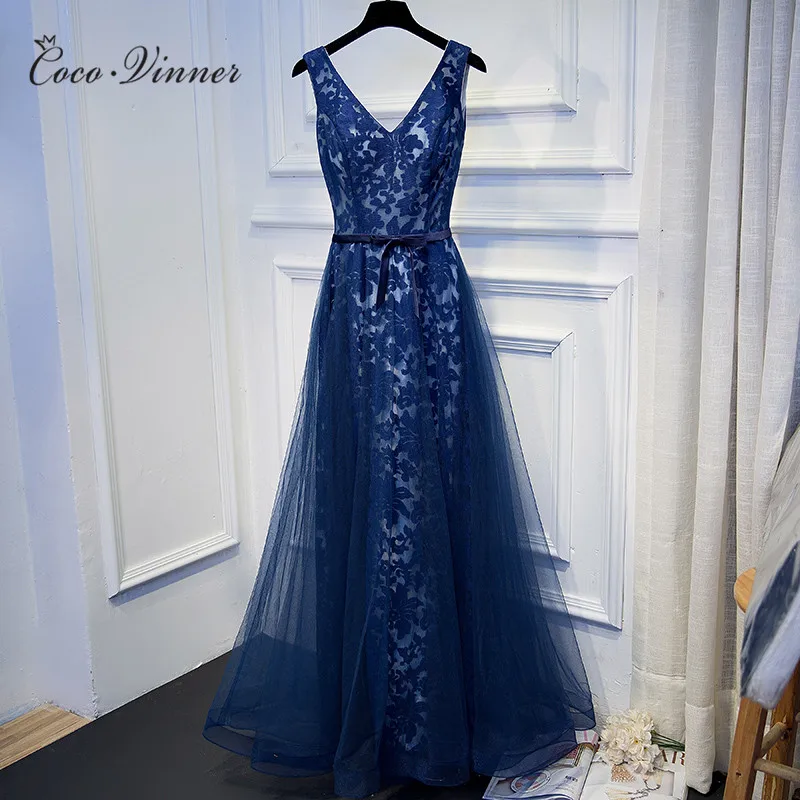 C.V 2019 evening dress v neck floor length plus size slim royal blue quality lace evening dresses long vestido de festa E0001 C.V 2019 evening dress v neck floor length plus size slim royal blue quality lace evening dresses long vestido de festa E0001