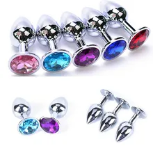 Metal Crystal Anal Plug Stainless Steel Booty Beads Jewelled Anal Butt Plug Sex Toys Products for Men Couples Random 7cm x 2.8cm