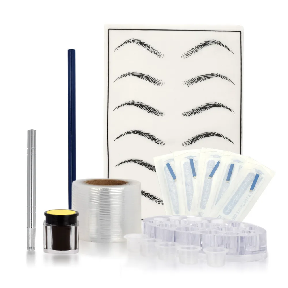 

2019 Beginner Tattoo Starter Practice Skin HandMade Pen Makeup Eyebrow Tattoo Needle Pigment Kit Supplies Color material handmad