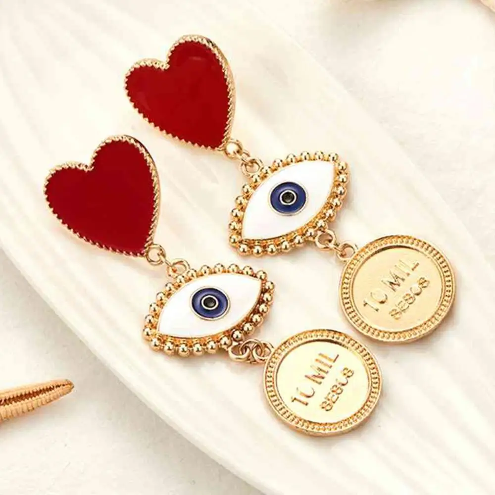 

Antique Gold Color Egyptian Black Eye Drop Earrings Geometric Morocco Dangle Earrings for Women Long Heart Earrings bijoux