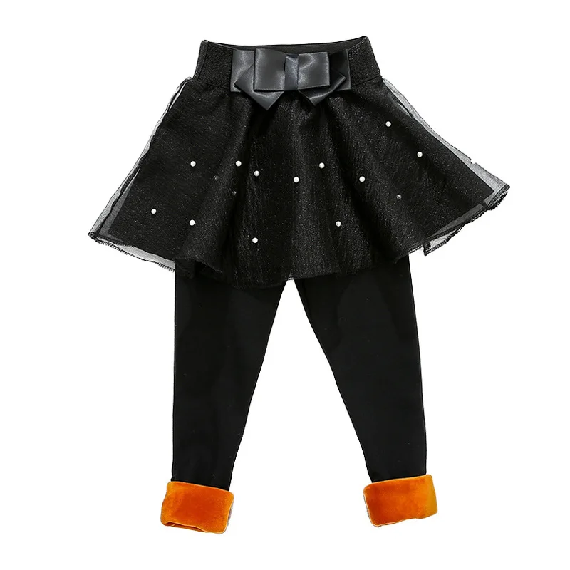 

Children Pants Winter Baby Leggings Embroidered Flares Plus Velvet Girls Pants with Big Bow 5-12Y
