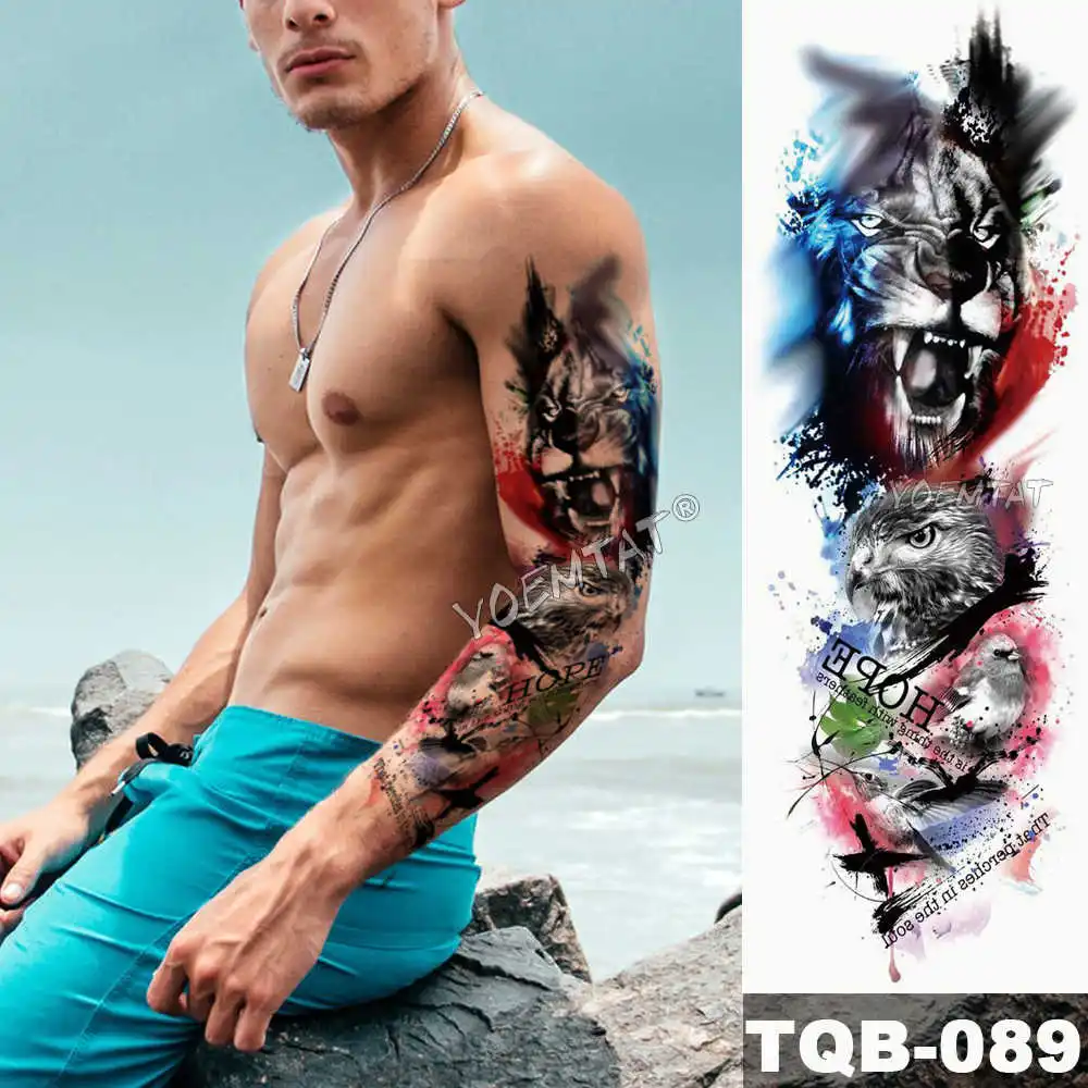 Большая рука рукав татуировки японская волна водонепроницаемый временная татуировка наклейка Лилия Павлин мужчины полный Тигр лиса тату боди-арт женщины - Цвет: 14