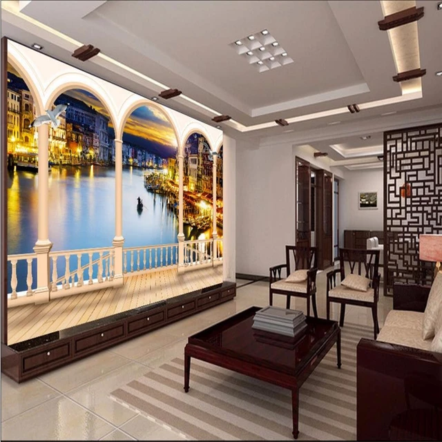 Beibehang città di venezia edificio notte semplice custom foto ... Beibehang città di venezia edificio notte semplice custom foto ...