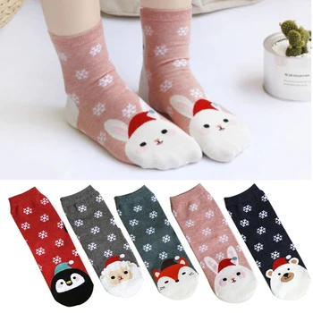 

1/2Pair Cute Animal Socks Winter Christmas Cotton Crew Socks Warm New Year Cartoon Cute Socks Funny Girls Ankle Socks Autumn