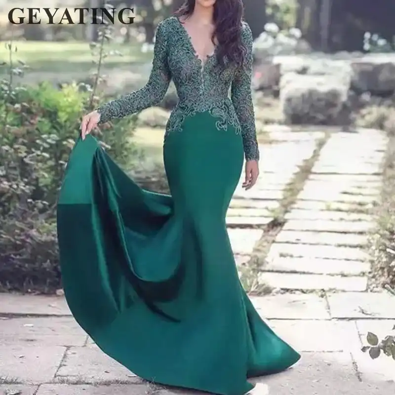 hunter green mermaid prom dress