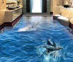 3 D ПВХ полы Пользовательские водонепроницаемый картину 3D акул съесть дельфины морской мир 3D ванная комната полы фото 3d настенные фрески