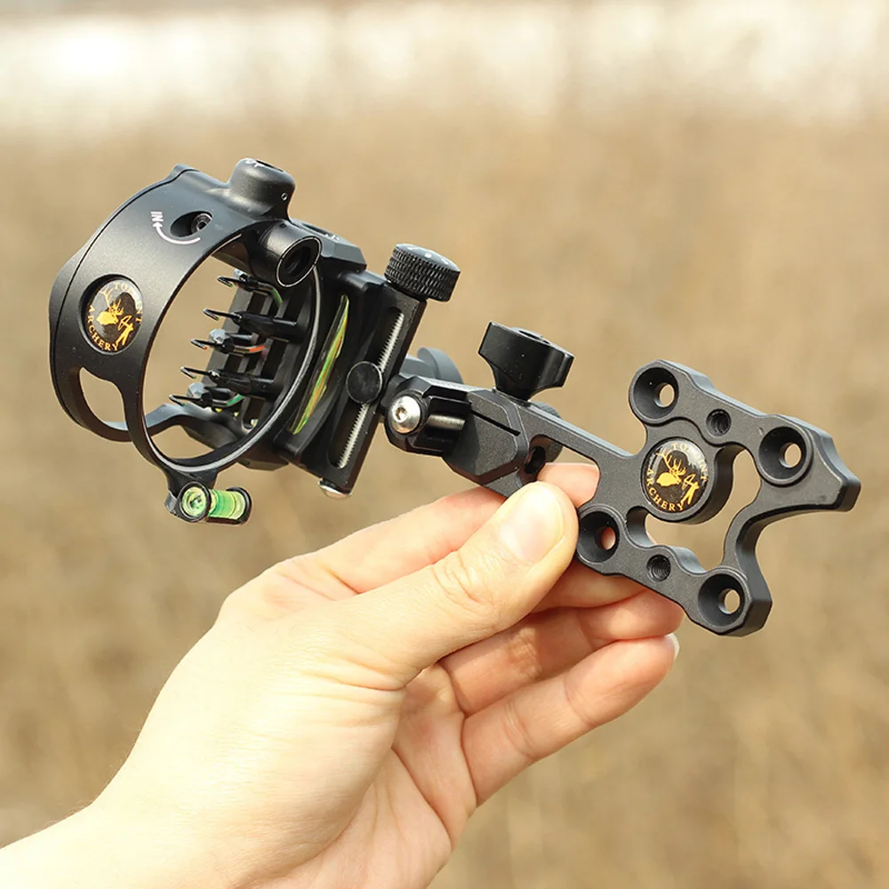 

5 Pins Compound Bow Sight 0.019 Optical Fiber Retinal Sight CNC Aluminum Horizontal Vertical Adjustment Bow Sight Shooting