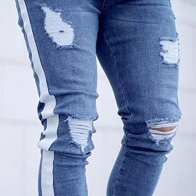 2018 Jeans for Men Tape Designer Distressed Stretch Jeans fashion Brand Blue Skinny Jeans Ripped Slim Fit for Guys Plus Size