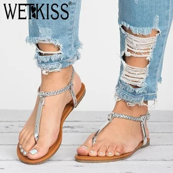 

WETKISS Flip Flop Sandals Women Flat Summer Sandals Woman Weave Shoes Female Casual Beach Shoes Girl Ladies 2019 Plus Size 34-48