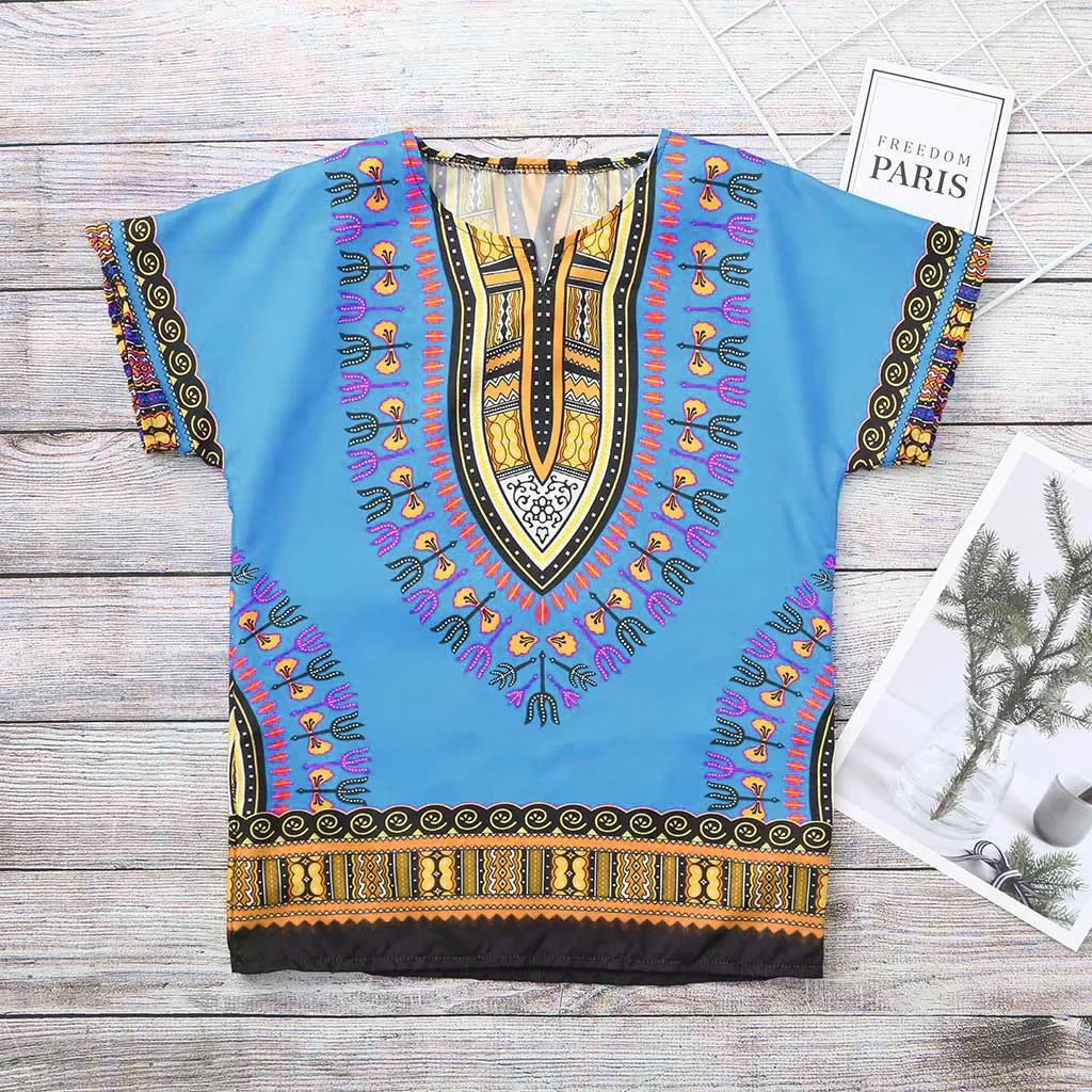 Детская летняя футболка в африканском стиле для мальчиков и девочек яркая