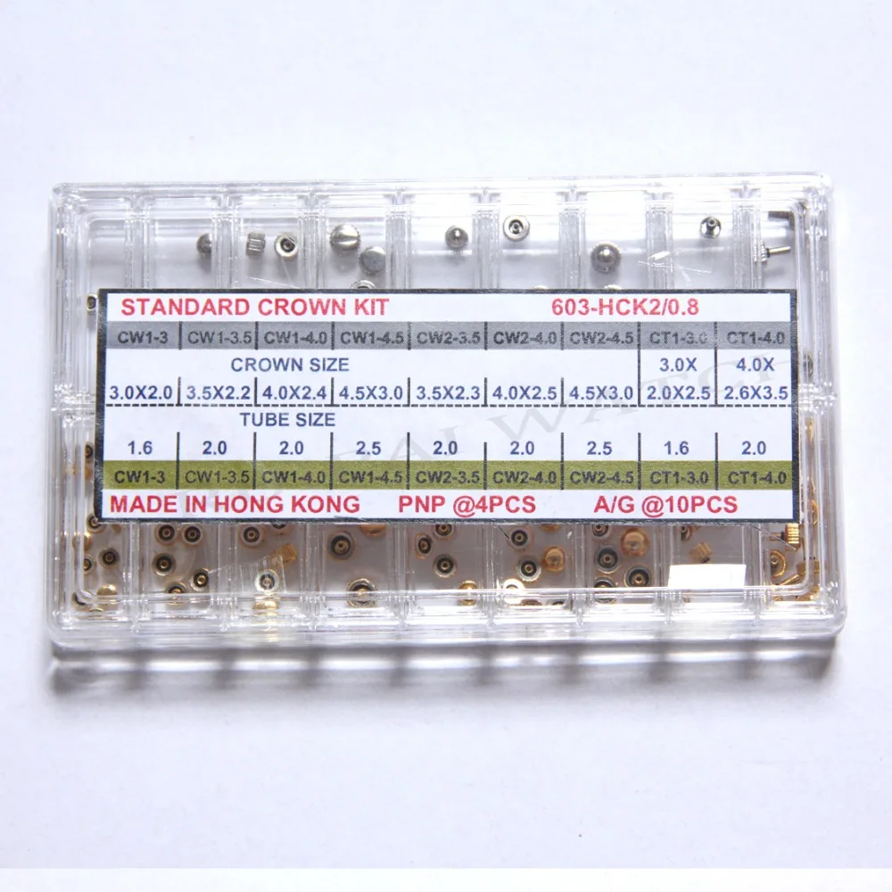 108pcs/box Golden / Silver Watch Crown set 0.8mm Tap Diameter Assort Size Watch Crown for Watch