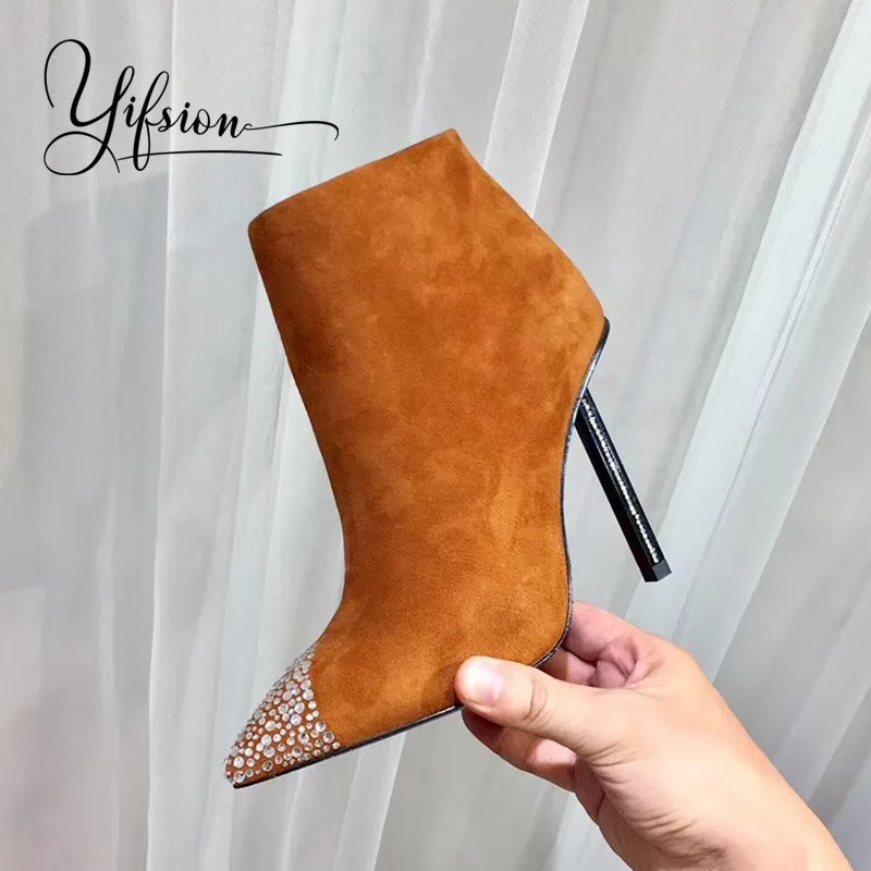 

OLOME New Fashion Genuine Leather Women Boots Pointed Toe Side Zip Thin High Heel Women Autumn Ankle Boots Shoes Woman