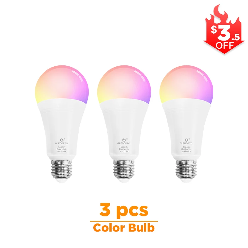 G светодиодный OPTO СВЕТОДИОДНЫЙ ZIGBEE 12 Вт RGB+ CCT светодиодный AC100-240V RGBCCT двойной белый умный светодиодный светильник с регулируемой яркостью - Испускаемый цвет: 3 pcs color bulb