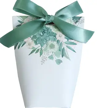 

New White/Green flowers Wedding Favors Candy Boxes Bomboniere Save the date Gift Box Party Chocolate Box 30pcs