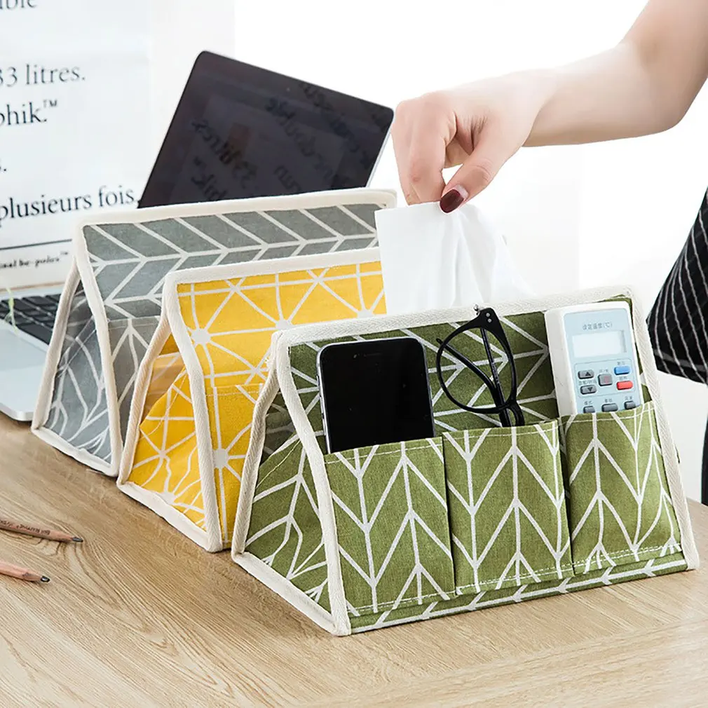 Home Creative Cotton Linen Paper Tissue Box Multi-Function Six Bag Tray Desktop Storage Box