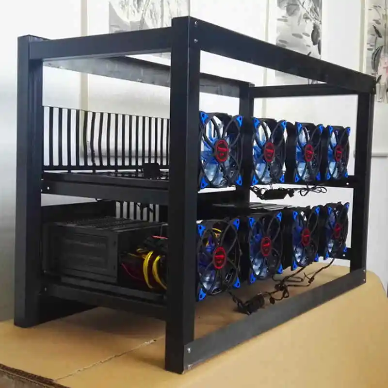 8 GPU font b Crypto b font Coin Open Air Aluminum Frame Case With 12 Fan