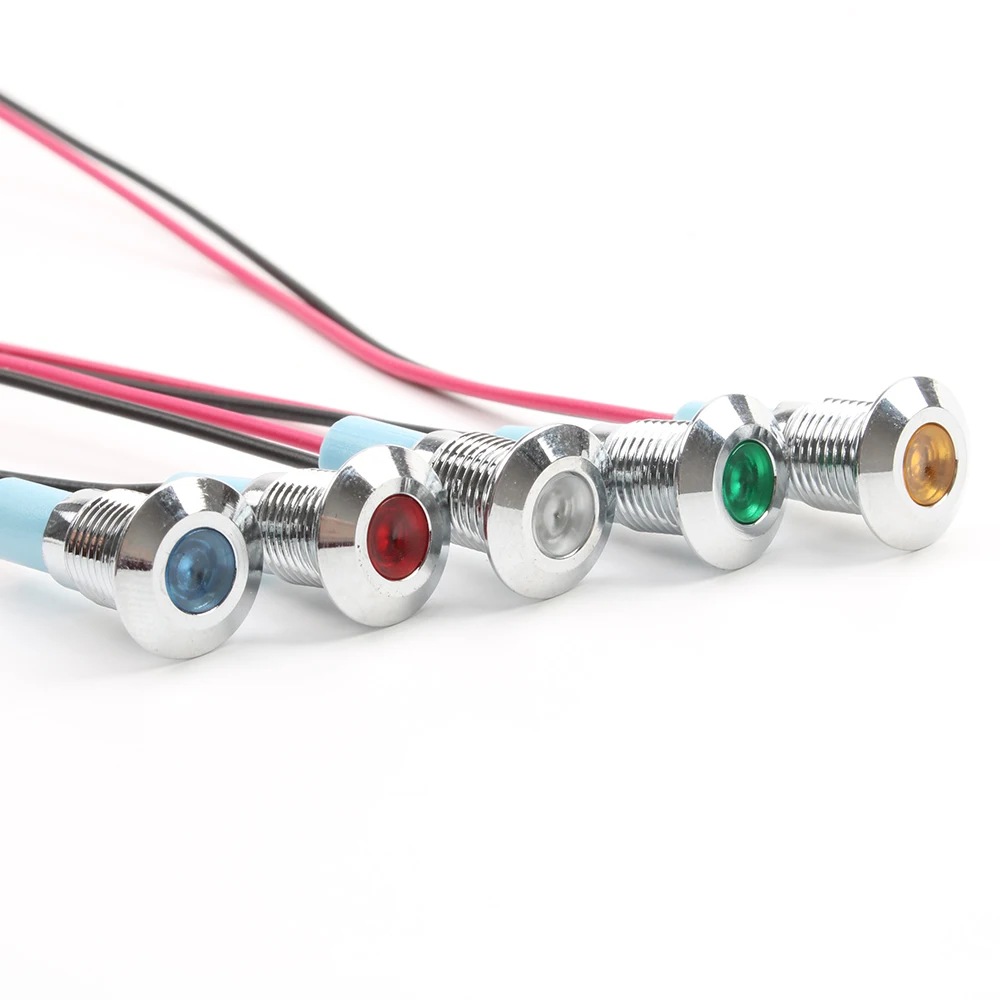 Светодиодный металлический индикатор светильник 8 мм водонепроницаемый сигнальный светильник Точечный светильник с проводом красный желтый синий зеленый белый 8ZSD. X