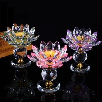 

Lotus Glass Candle Stick Holder Buddha High Flower Rack Morocco Decoration Home Portavela Centro Mesa Crystal Candelabra 50KO218