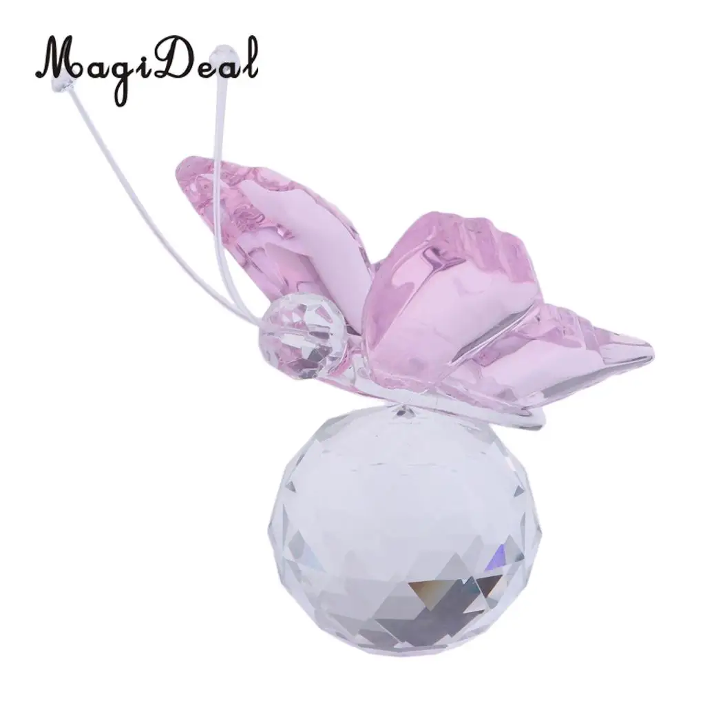 Crystal Flying Butterfly with Ball Base Paperweight Figurine Cut Glass Ornament Animal Statue Collectible Decoration