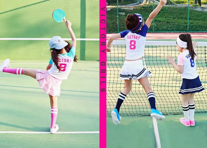 Комплект спортивной одежды с теннисным мячом для девочек-подростков; футболки с короткими рукавами и юбка; хлопковая одежда из 2 предметов; От 5 до 14 лет; JA1785