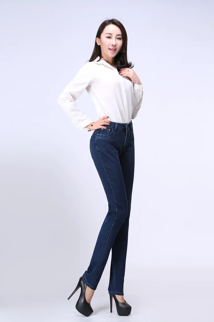Jbersee, модные женские узкие джинсы, женские, плюс размер, эластичные джинсы с высокой талией, вареные, темно-синие, узкие брюки, YZ2072