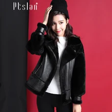 Ptslan 2016 Women s Real Lamb Fur Full Pelt Long Sleeve Jacket Long Coat