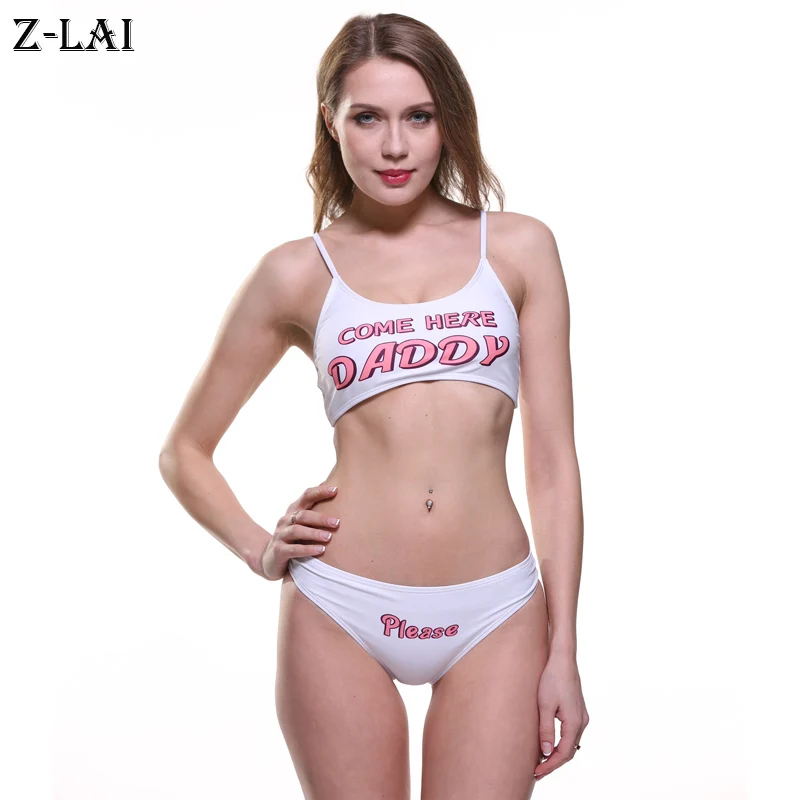 Z-LAI Letter Print Bikini Set Women Swimsuit Low Waist Swimwear Padded bikini White Halter Two Piece Beathing suit Cute Biquini Z-LAI Letter Print Bikini Set Women Swimsuit Low Waist Swimwear Padded bikini White Halter Two Piece Beathing suit Cute Biquini