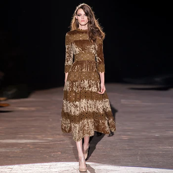 

Hot Sale Women Lace Appliques Dress Elegant O-Neck A-Line Long Dresses