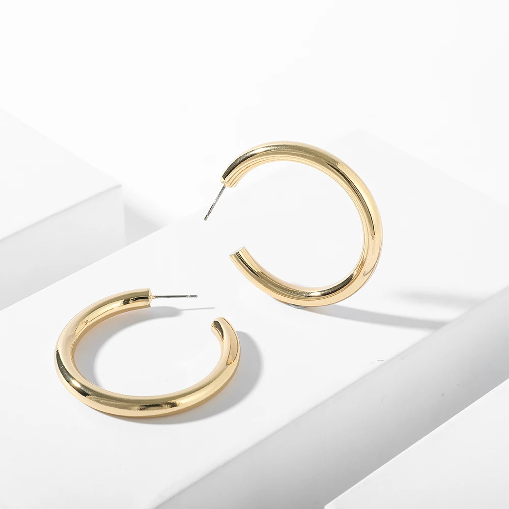 Новые модные серьги-кольца из сплава золотого цвета для женщин, классические толстые круглые серьги, Женские Ювелирные изделия, подарки