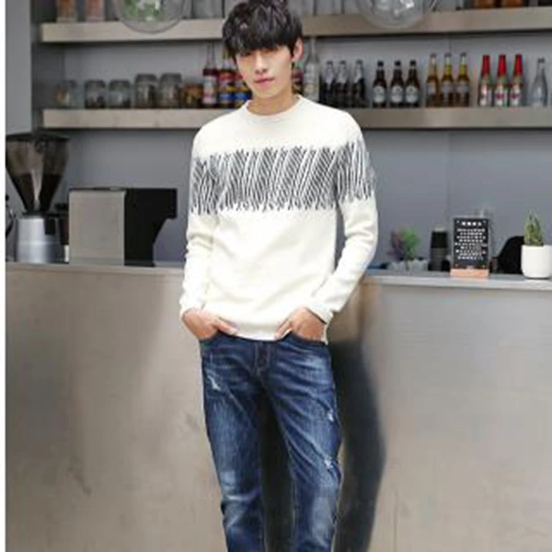 2017 Korean sweater men autumn new fashion casual striped pullover men